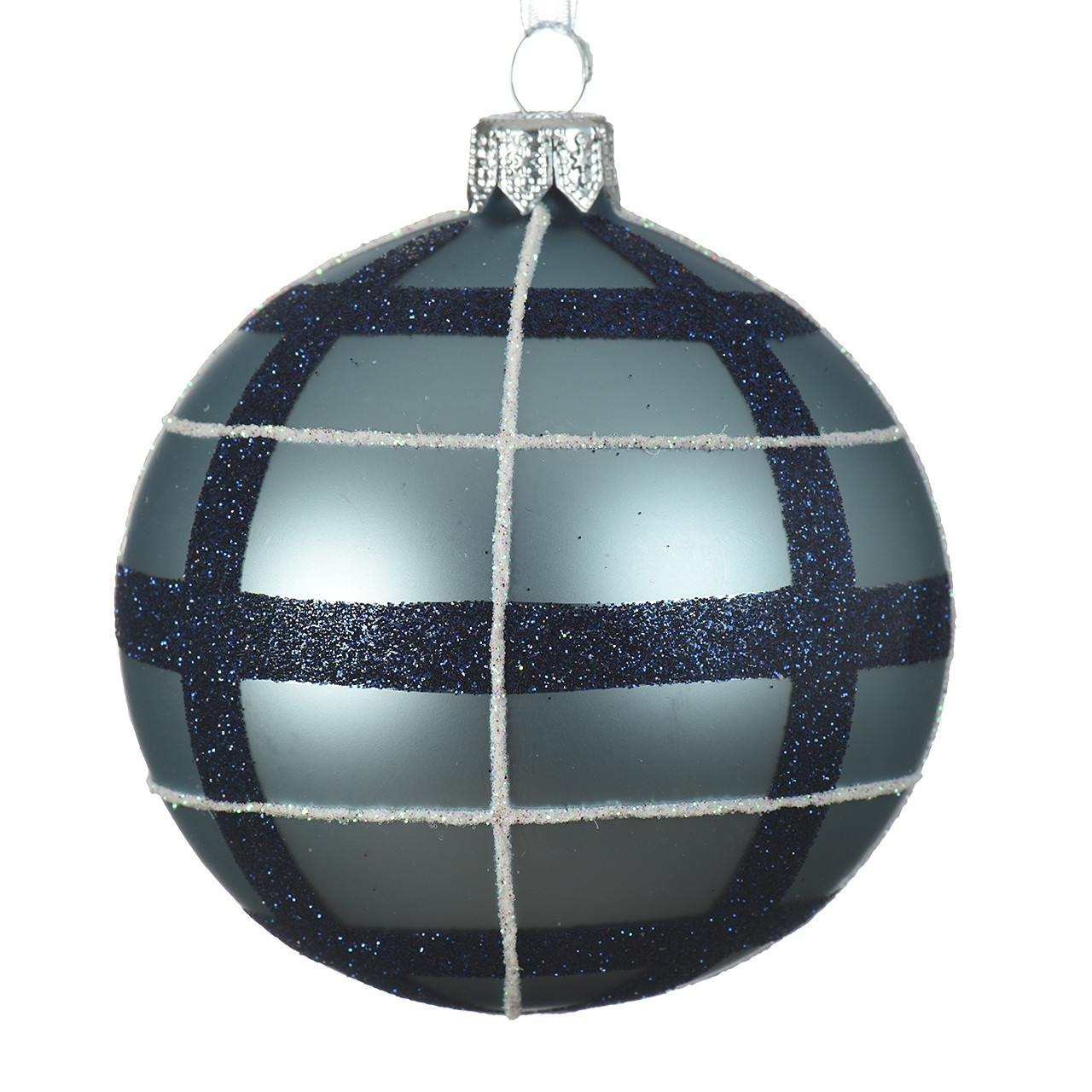 In-Store Only - 3 in. Glass Matte Mist Blue Check Ornament 