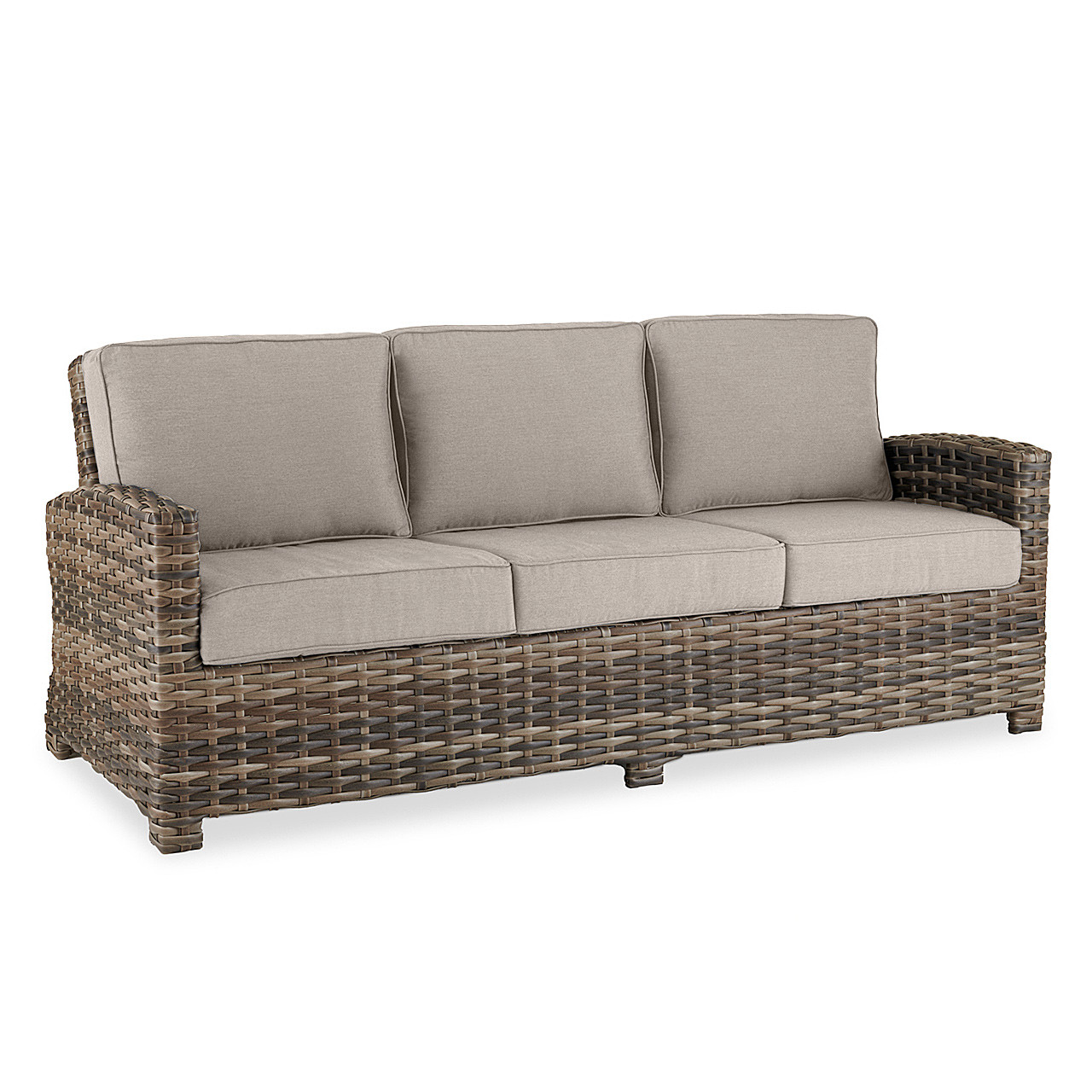 Contempo Husk Outdoor Wicker with Cushions 4 Piece Sofa Group + 32 in. Sq. Glass Top Coffee Table