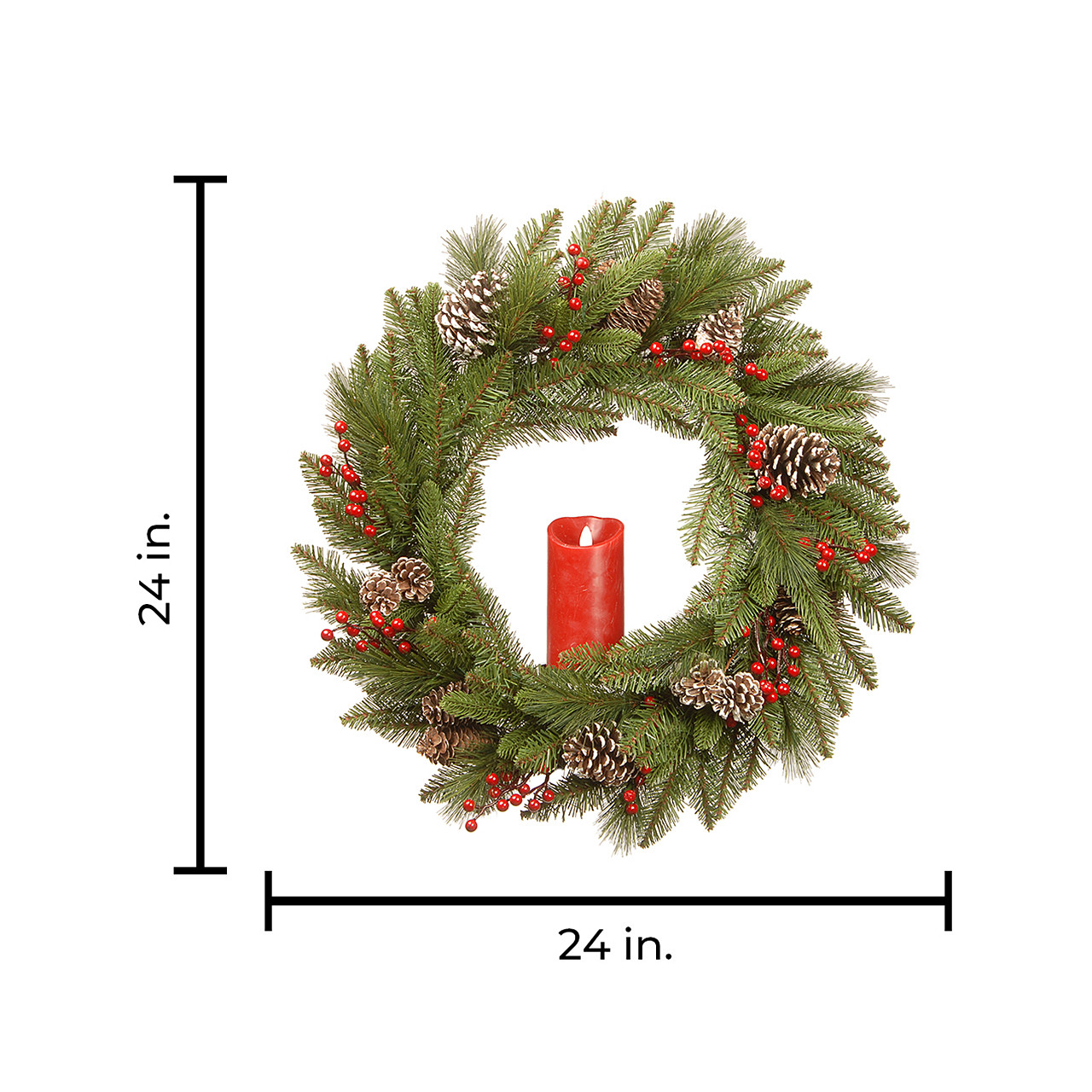 National Tree Company 24 in. Bristle Berry Wreath with Single Candle and LED Light