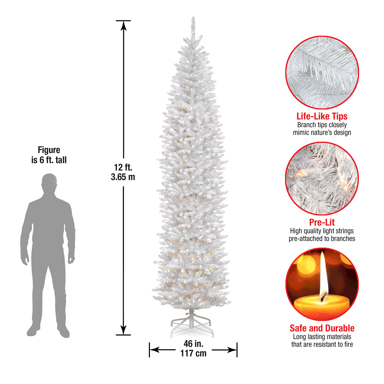 National Tree Company 12 ft. Kingswood White Fir Pencil Christmas Tree with 800 Clear Lights