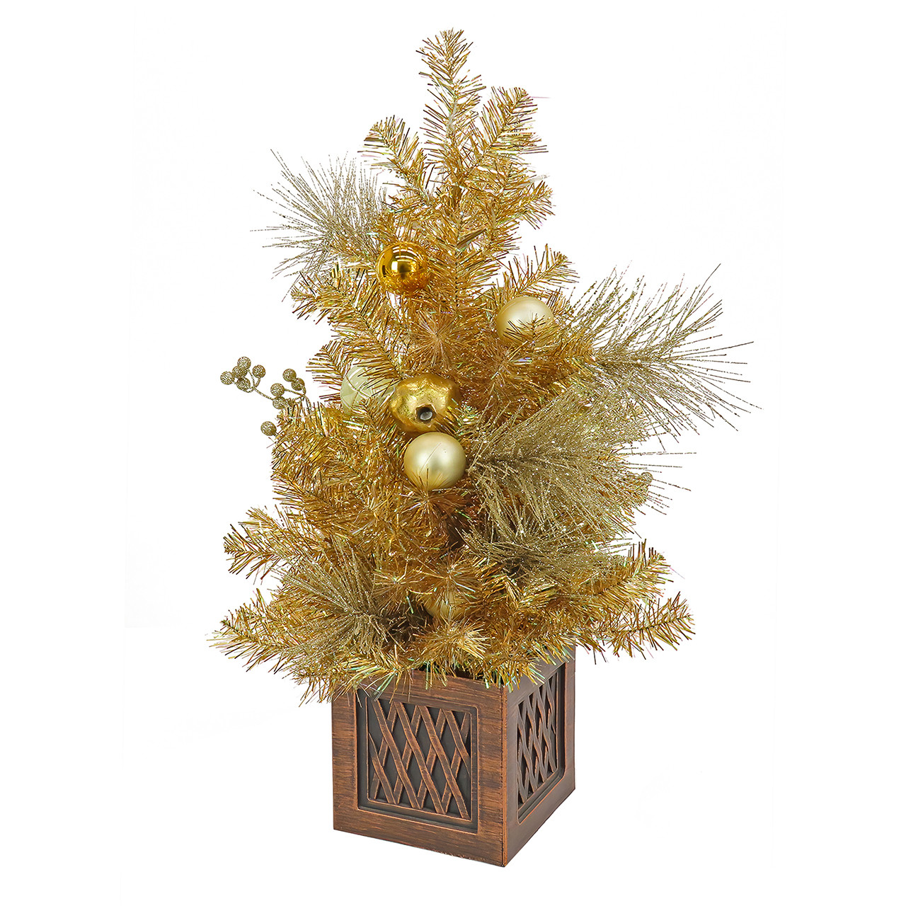 National Tree Company 36 in. Christmas Be Merry Decorated Gold Table Top Tree in Pot with 35 LED Lights
