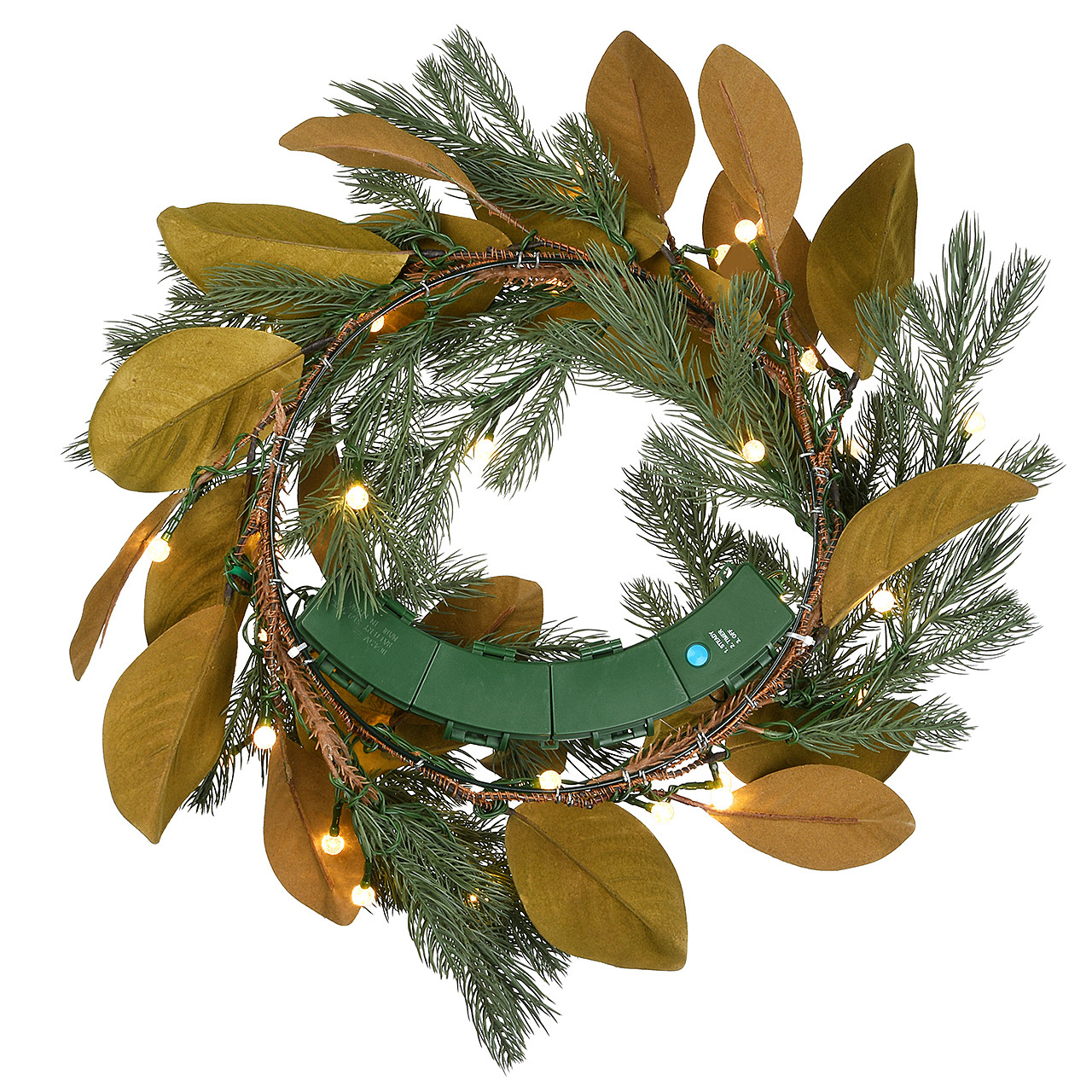 National Tree Company 24 in. Magnolia Mix Pine Wreath with 35 LED Lights