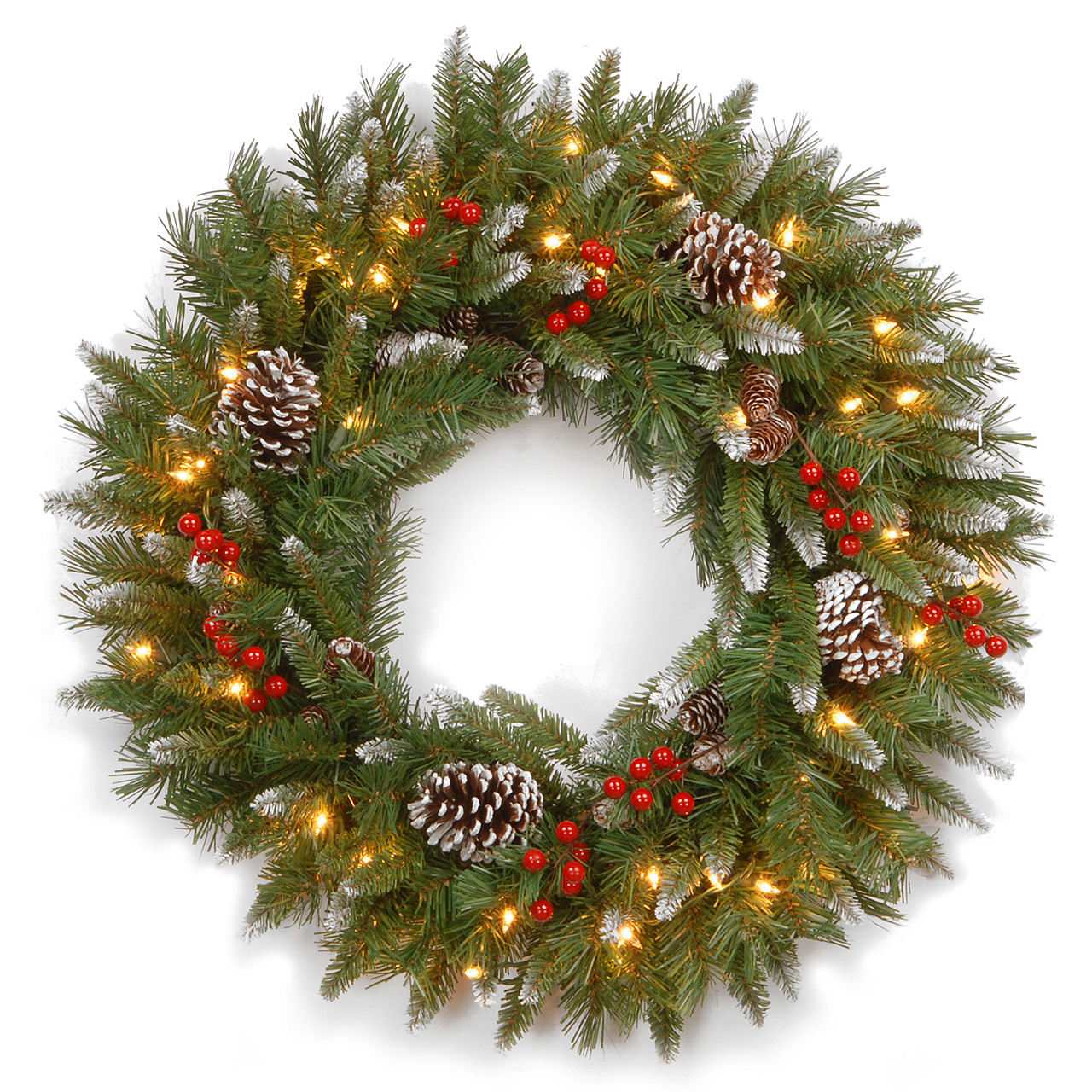 National Tree Company 30 in. Frosted Berry Wreath with 100 Clear Lights