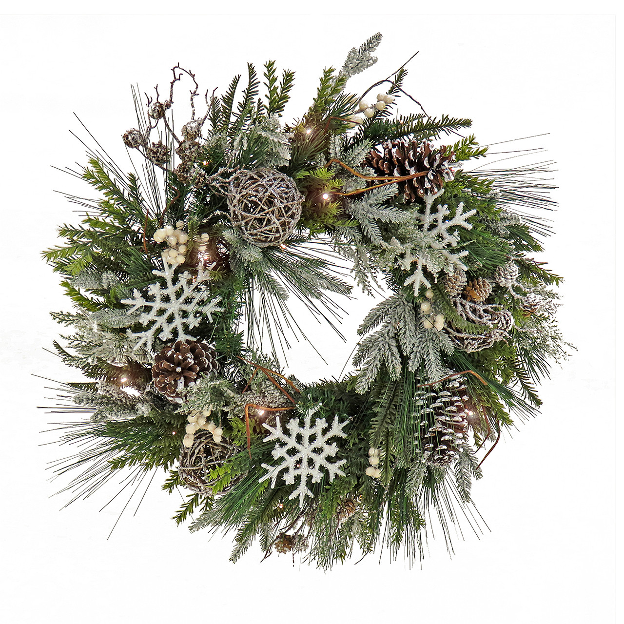 National Tree Company 28 in. Cozy Winter Snowflake and Ornament Wreath with 30 LED Lights