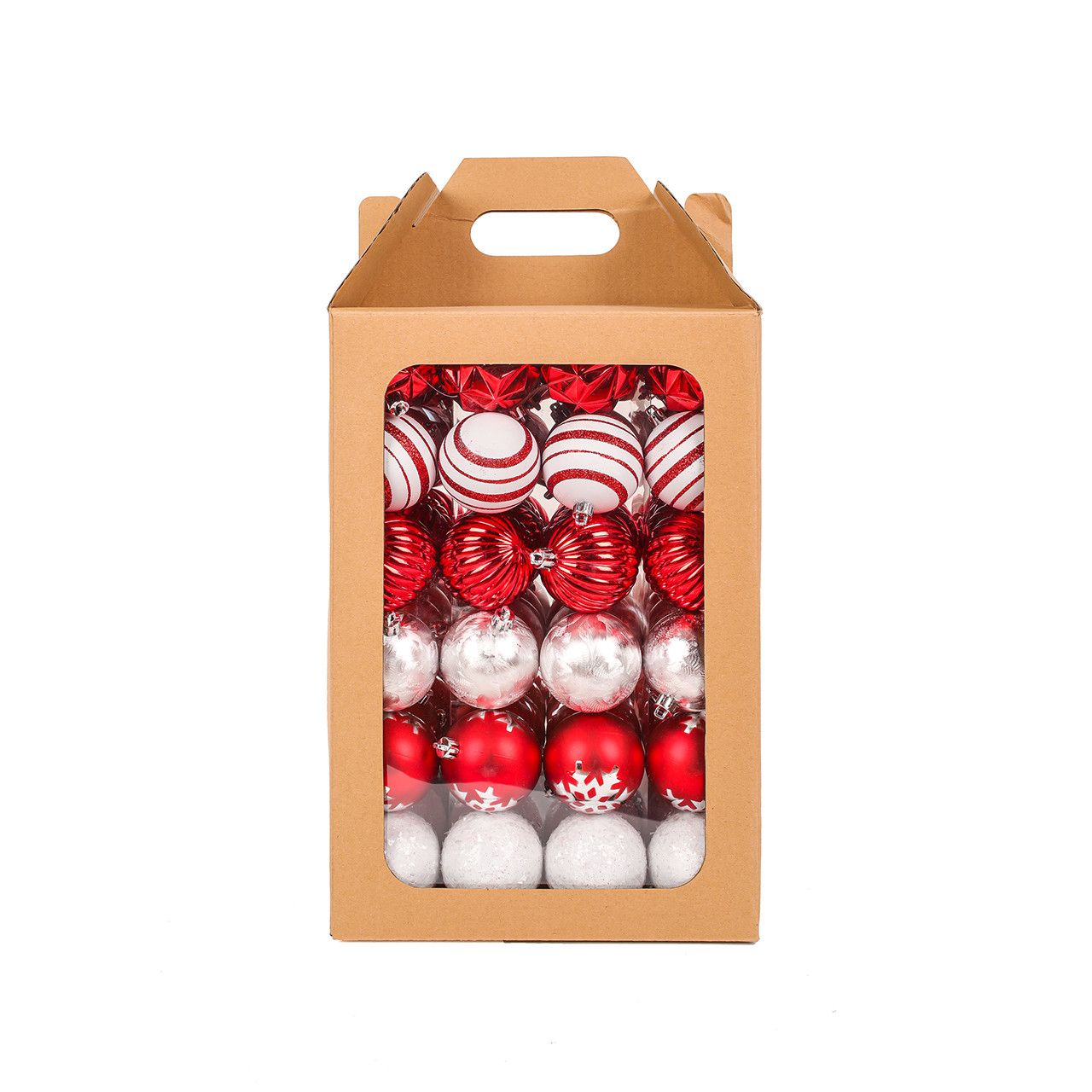 19 in. Red, White, and Silver Christmas Ball Ornaments, Set of 96