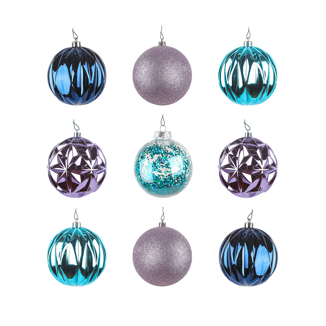 National Tree Company 13 in. Glittery Purple and Blue Christmas Ball Ornaments, Set of 9