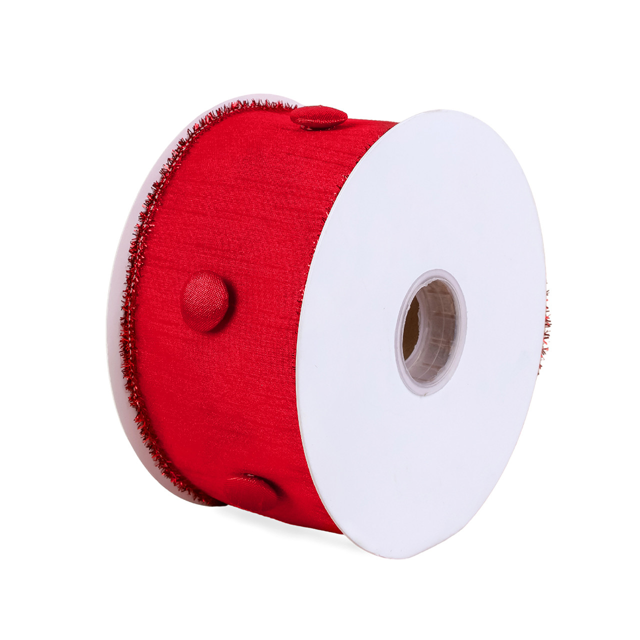 National Tree Company 3 in. x 15 yds. Metallic Buttons Double Fused Dupioni Ribbon, Red