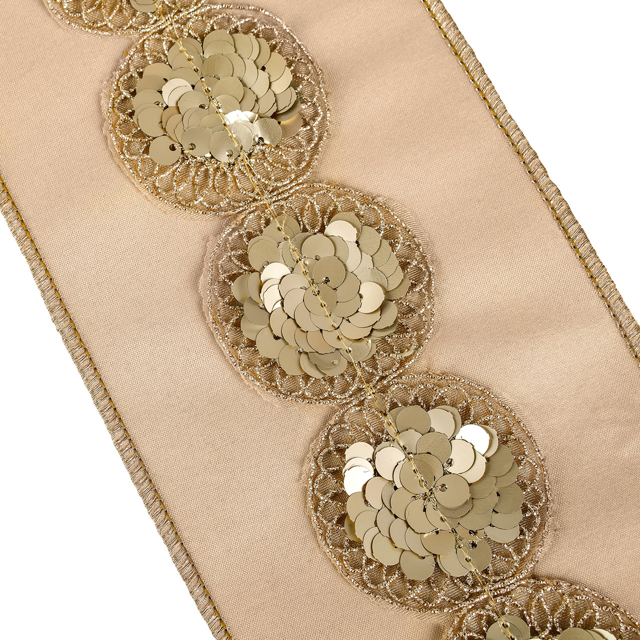 National Tree Company 4 in. x 15 yds. Round Sequin Beaded Trim Taffeta  Double Fused Ribbon, Beige - Fortunoff Backyard Store