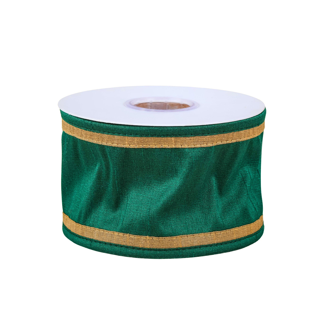 National Tree Company 3 in. x 15 yds. Dupioni Double Side Piping Ribbon, Green/Gold