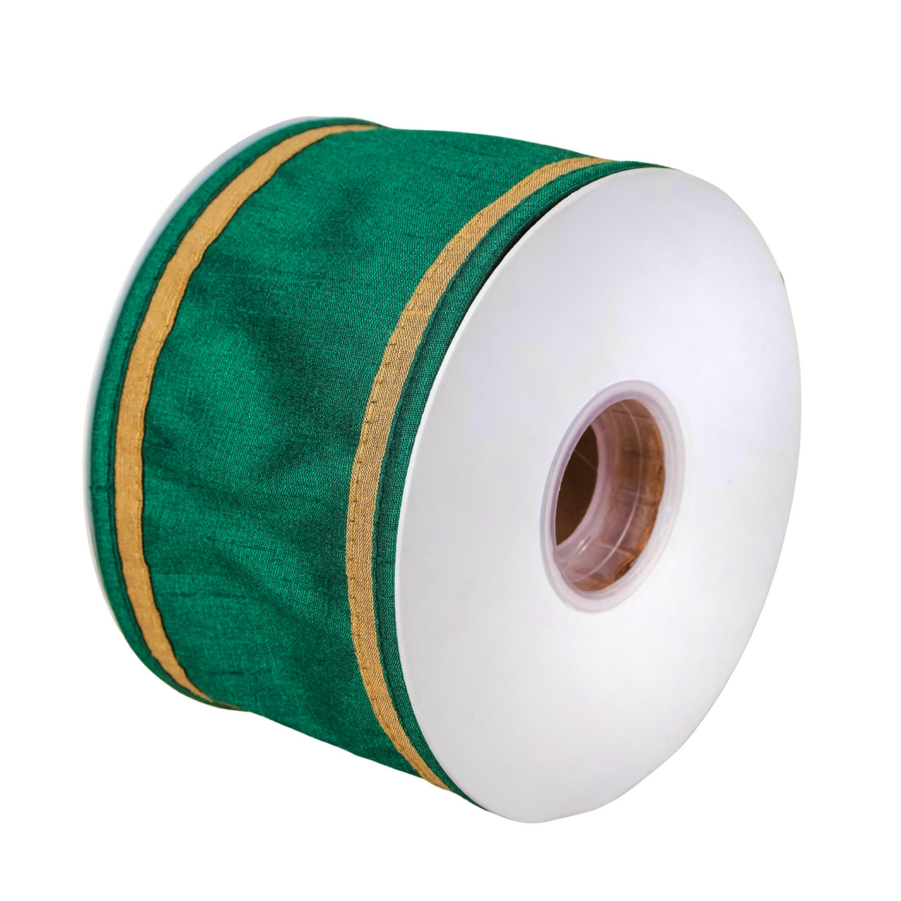 National Tree Company 3 in. x 15 yds. Dupioni Double Side Piping Ribbon, Green/Gold