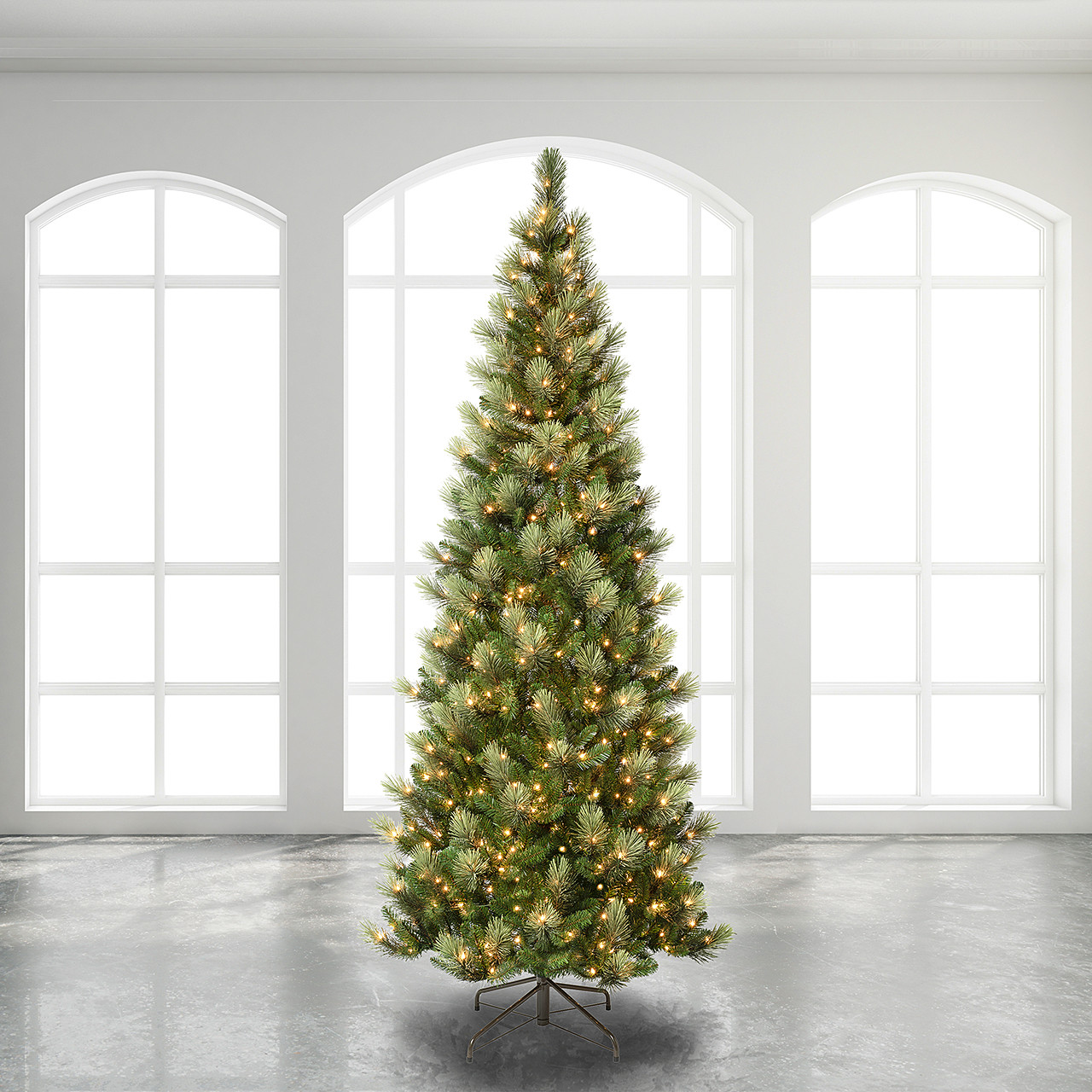 National Tree Company 9 ft. Charleston Pine Snowy Slim Christmas Tree with 500 Clear Lights