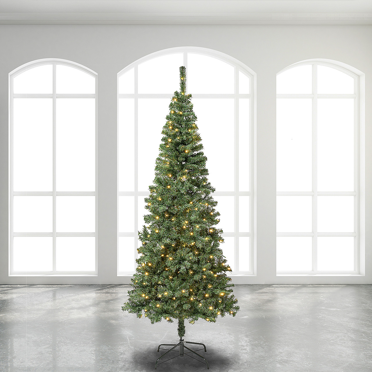 National Tree Company 7.5 ft. Linden Spruce Slim Christmas Tree with 300 LED Lights