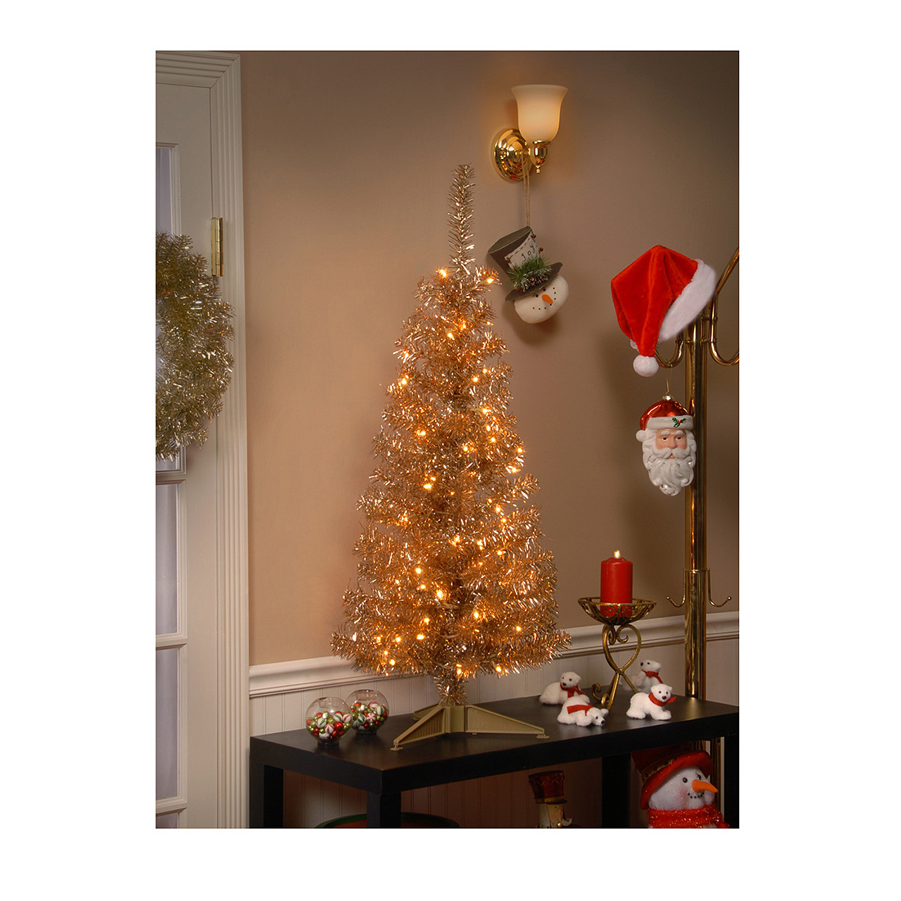 National Tree Company 4 ft. Tinsel Christmas Tree Incandescent Clear, 70 Lights