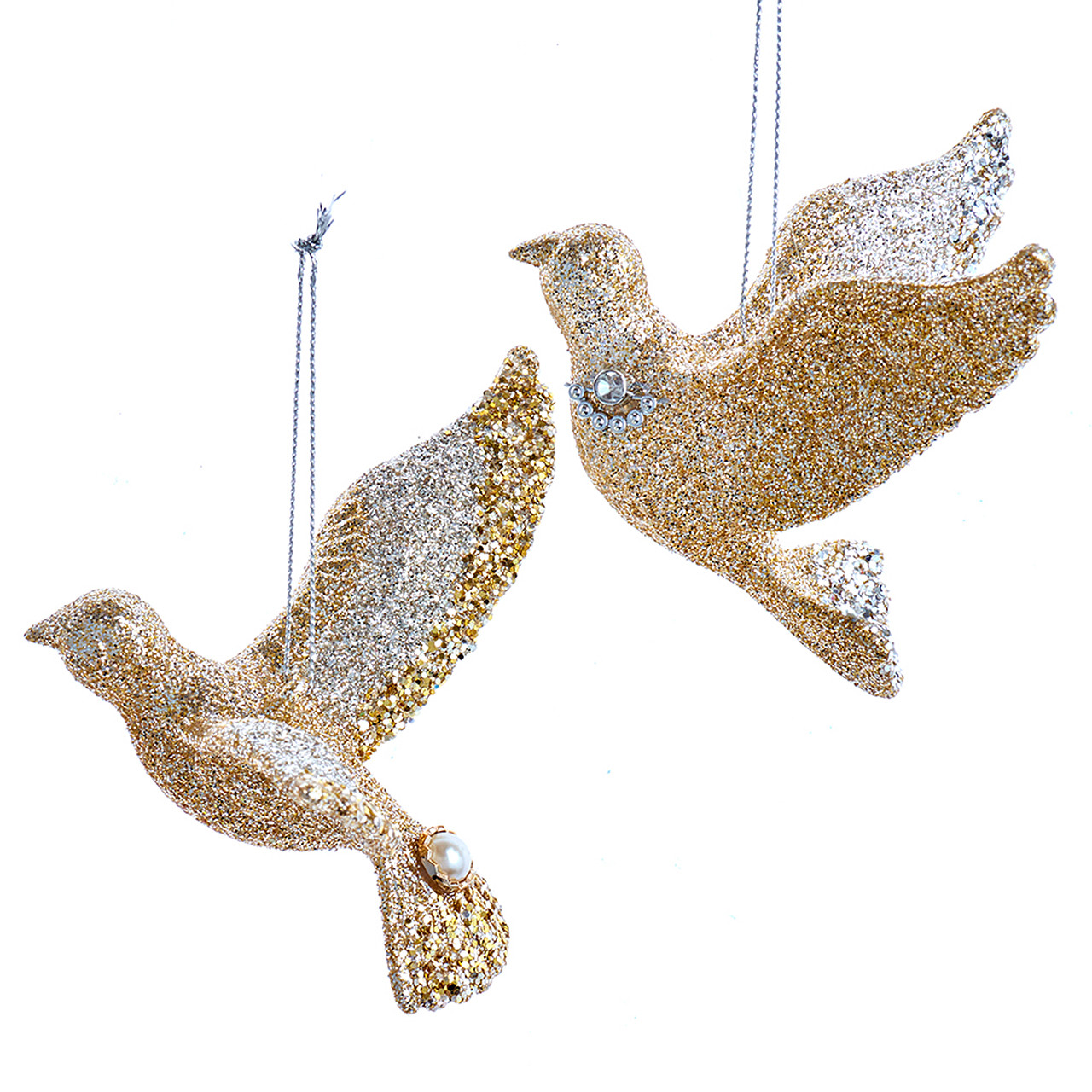 In-Store Only - 3 in. Platinum Dove Ornaments, Set of 2 
