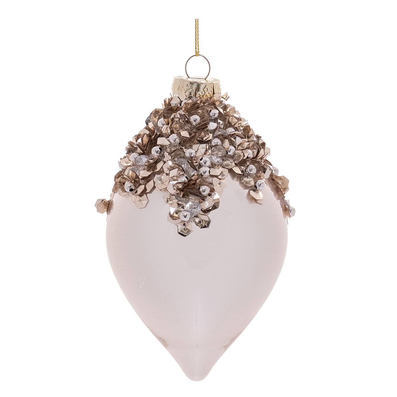 In-Store Only - Gold Glass Beaded Frosted Onion Ball Ornament Individual Options