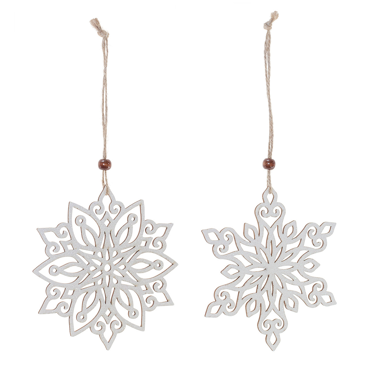 In-Store Only - 5 in. White Wood Snowflake Ornaments, Assortment of 2