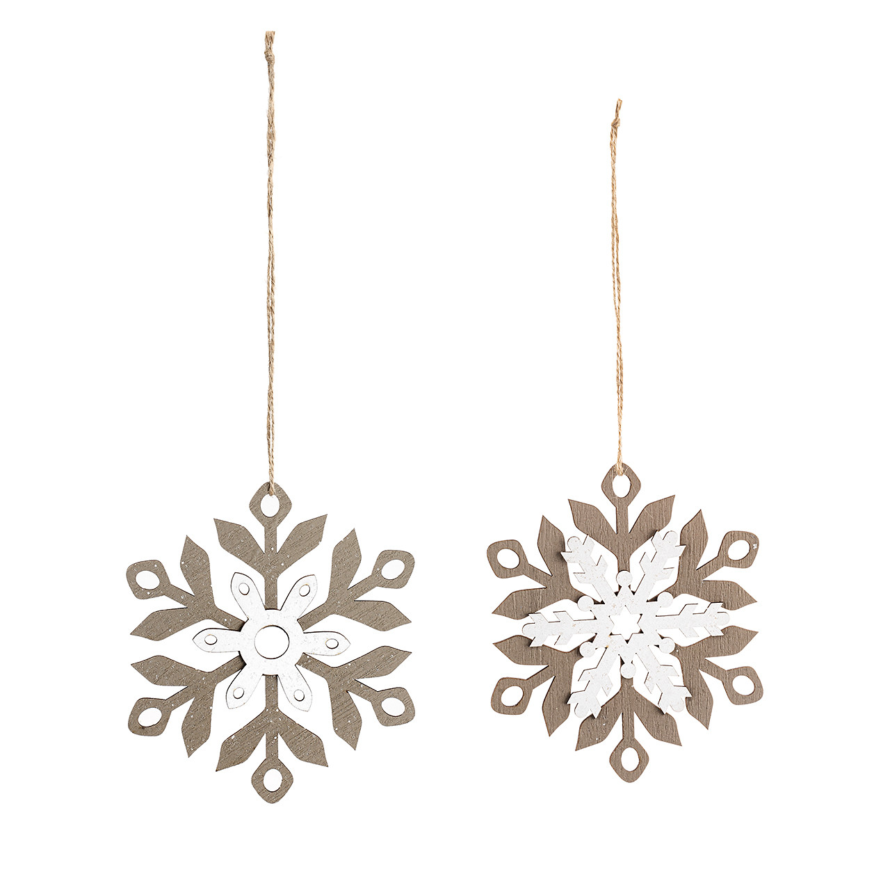 In-Store Only - White Wood Snowflake Ornaments, Set of 2 