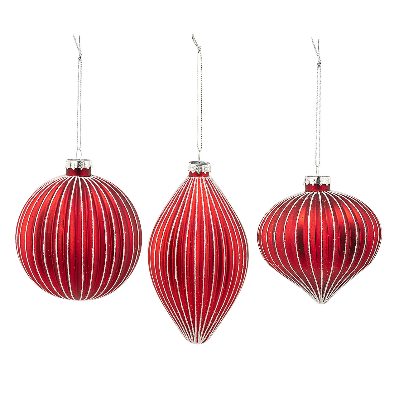 In-Store Only - Red and Silver Onion Ball Ornaments, Set of 3 
