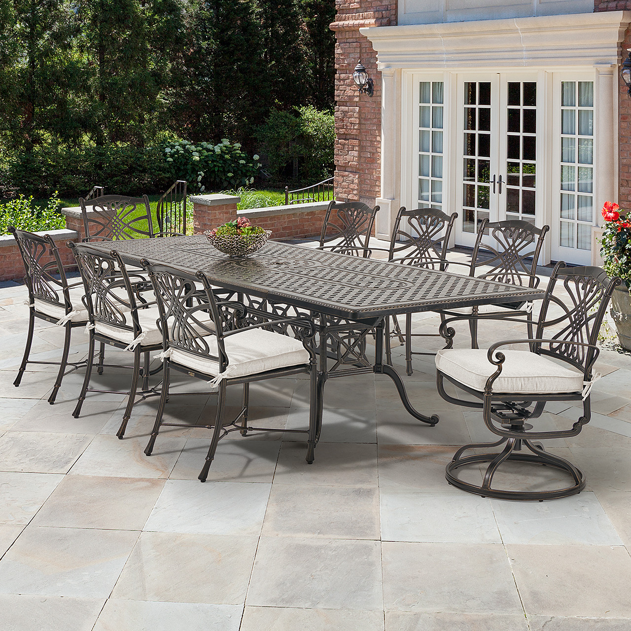 Melrose Midnight Gold Cast Aluminum with Cushions 9 Piece Swivel