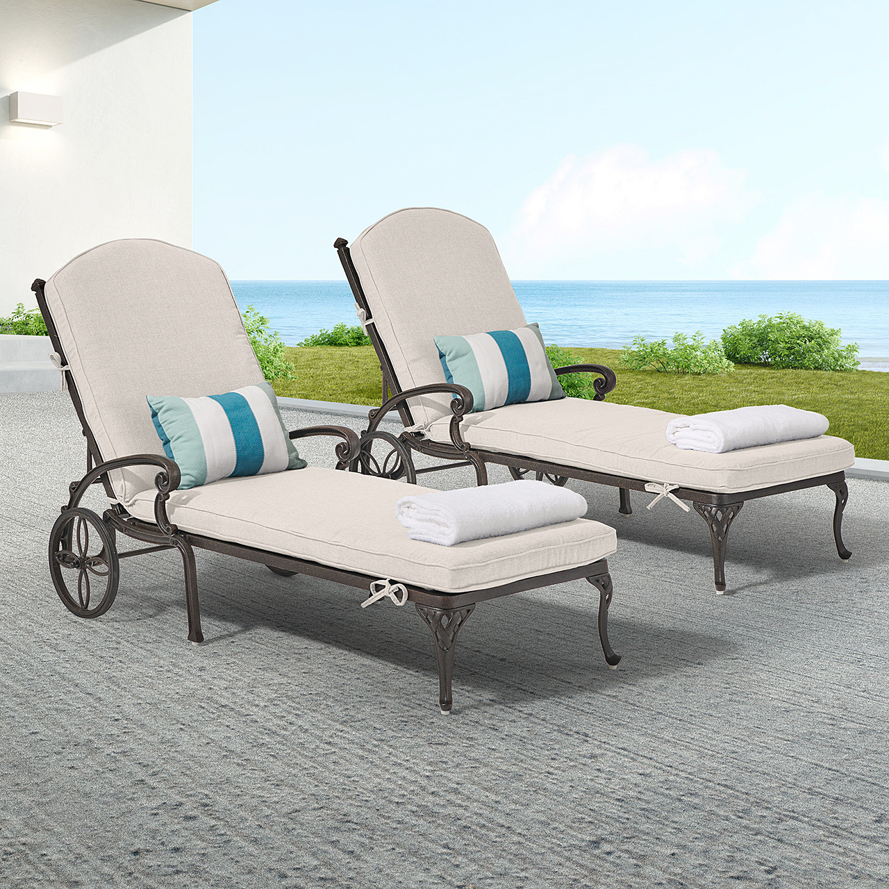 Naples Cast Aluminum with Cushions 2 Piece Chaise Lounge Set