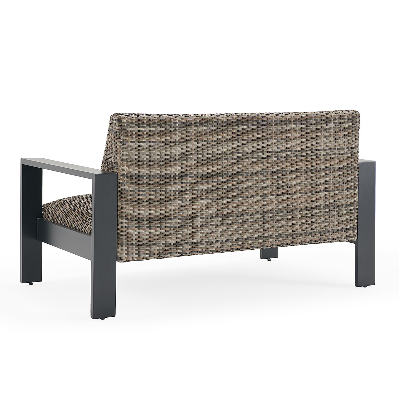 Chelsea Textured Black Aluminum and Weathered Teak Outdoor Wicker
