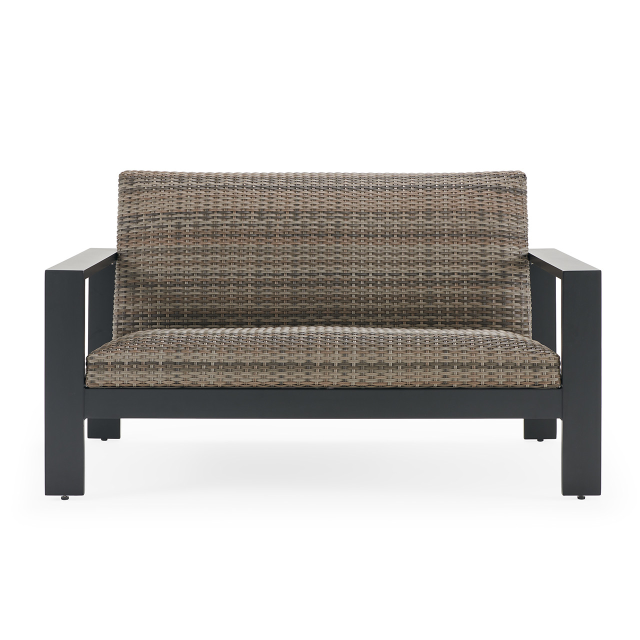 Chelsea Textured Black Aluminum and Weathered Teak Outdoor Wicker