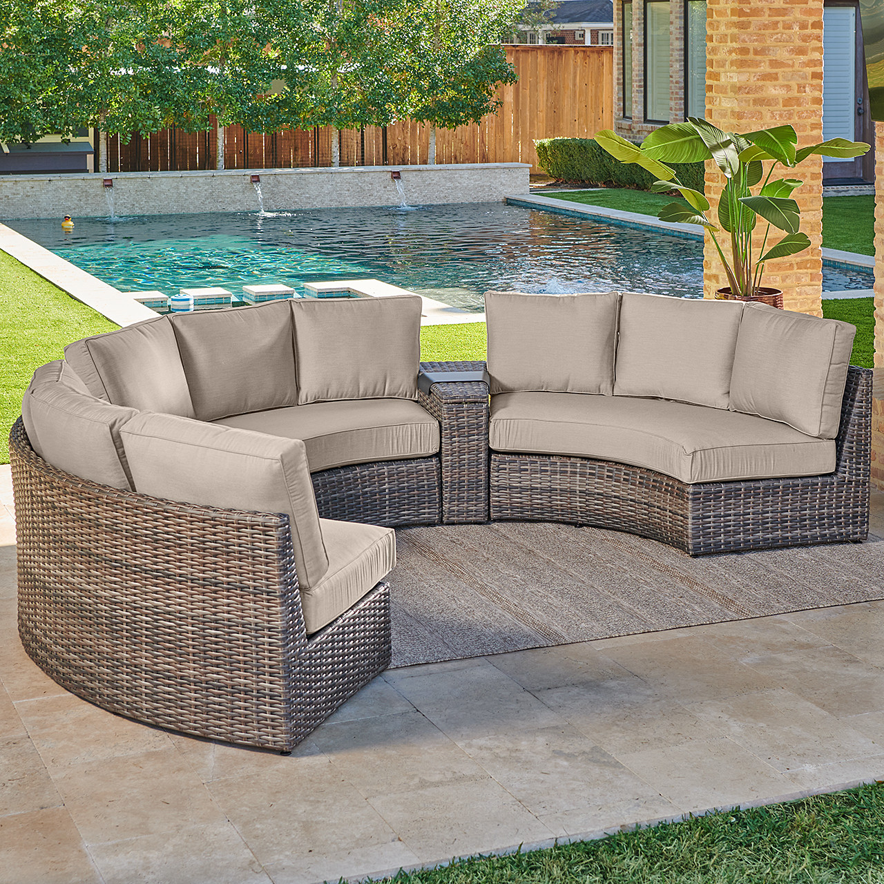 San Lucas Outdoor Wicker with Cushions 5 Piece Contour Sectional - Thumbnail 2