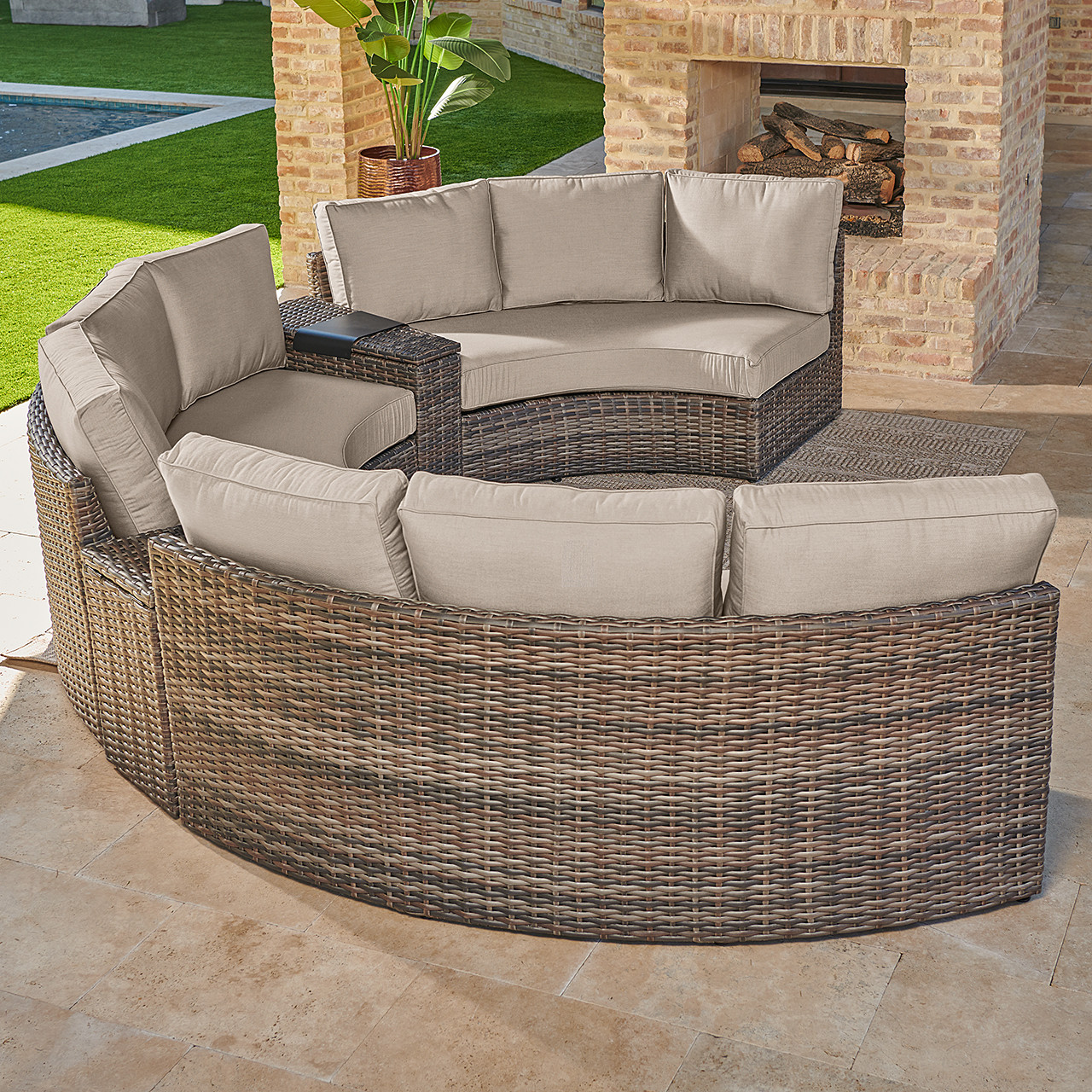 San Lucas Outdoor Wicker with Cushions 5 Piece Contour Sectional