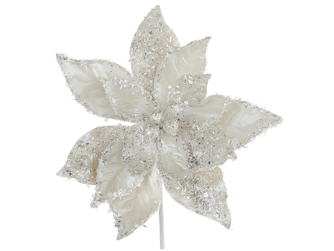 24 in. Silver Glitter Metallic White Christmas Poinsettia Stem