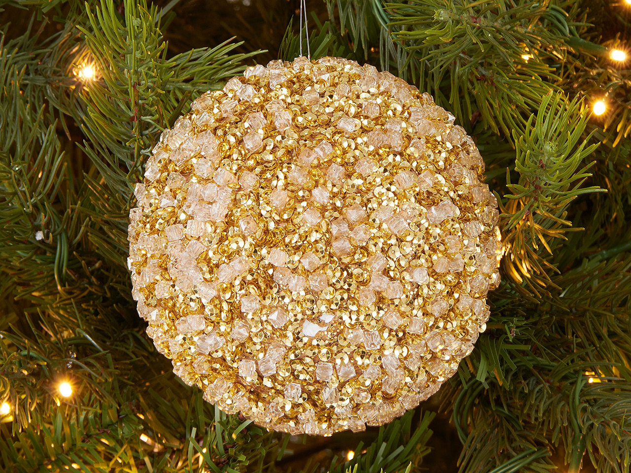 5.5 in. Gold Diamond and Rose Quartz Shatterproof Christmas Ball Ornament