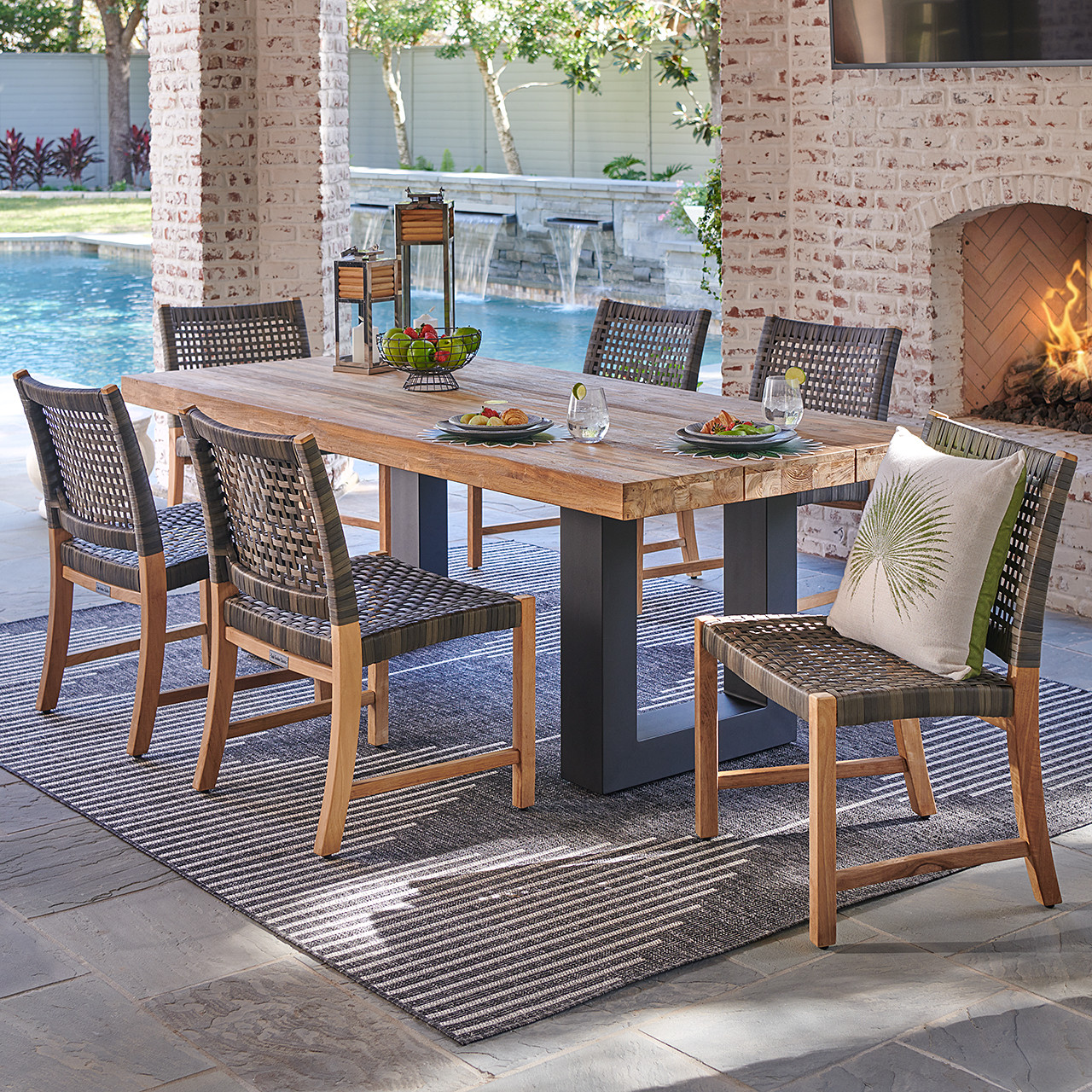 カントリーテ―ブル(のりＰ) Hampton Driftwood Outdoor Wicker and Solid Teak 7 Piece Side
