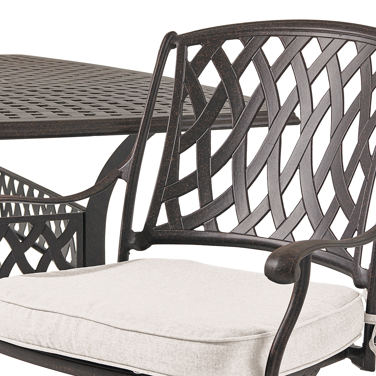 Tivoli Aged Bronze Cast Aluminum with Cushions 7 Piece Swivel Dining Set with 72 x 42 in. Table