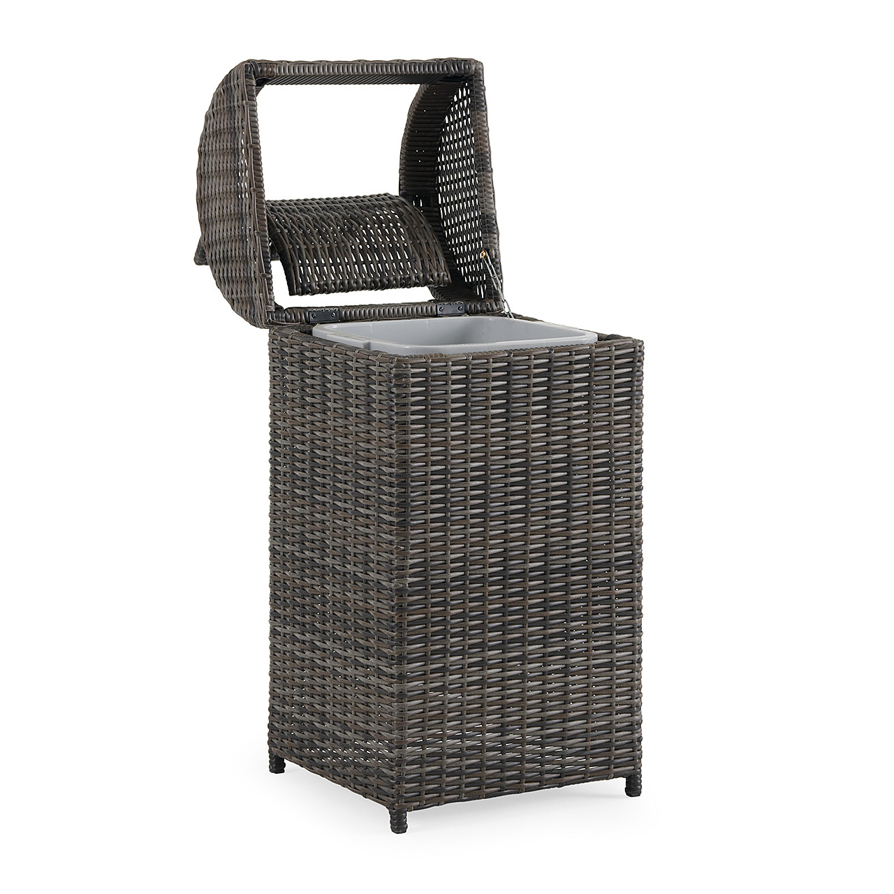 Venice Silver Oak Outdoor Wicker Trash Can with Insert - Fortunoff