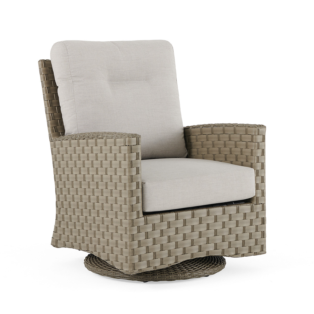 Gramercy Sea Grey Outdoor Wicker with Cast Silver Cushions Swivel Club Chair 