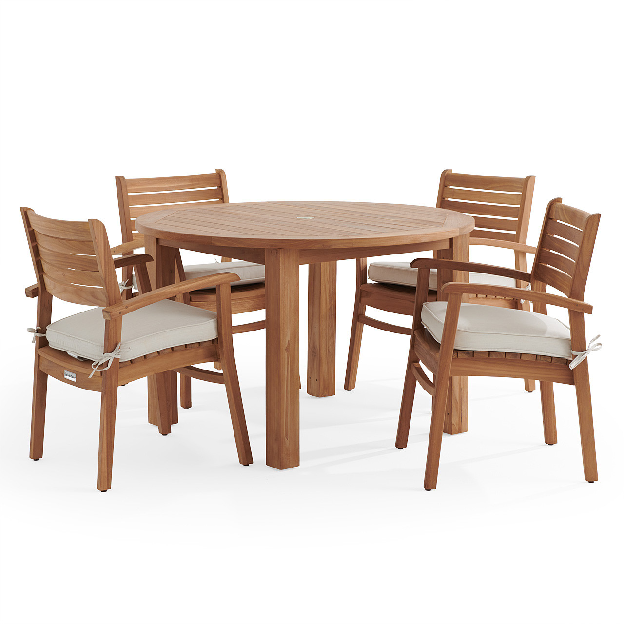 Warwick Teak with Cushions 5 Piece Dining Set + Oxford 48 in. D Table