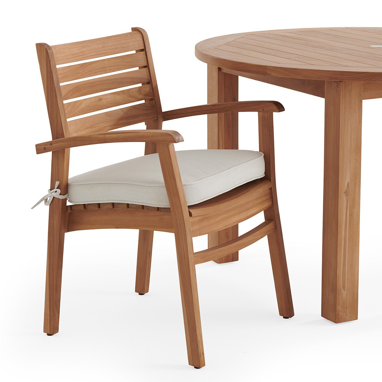 Warwick Teak with Cushions 5 Piece Dining Set + Oxford 48 in. D
