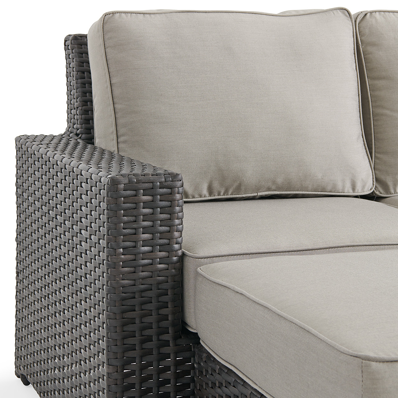 San Lucas Dark Elm Outdoor Wicker with Cushions 3 Piece Sectional Group + 22.75 in. Rect. Ottoman