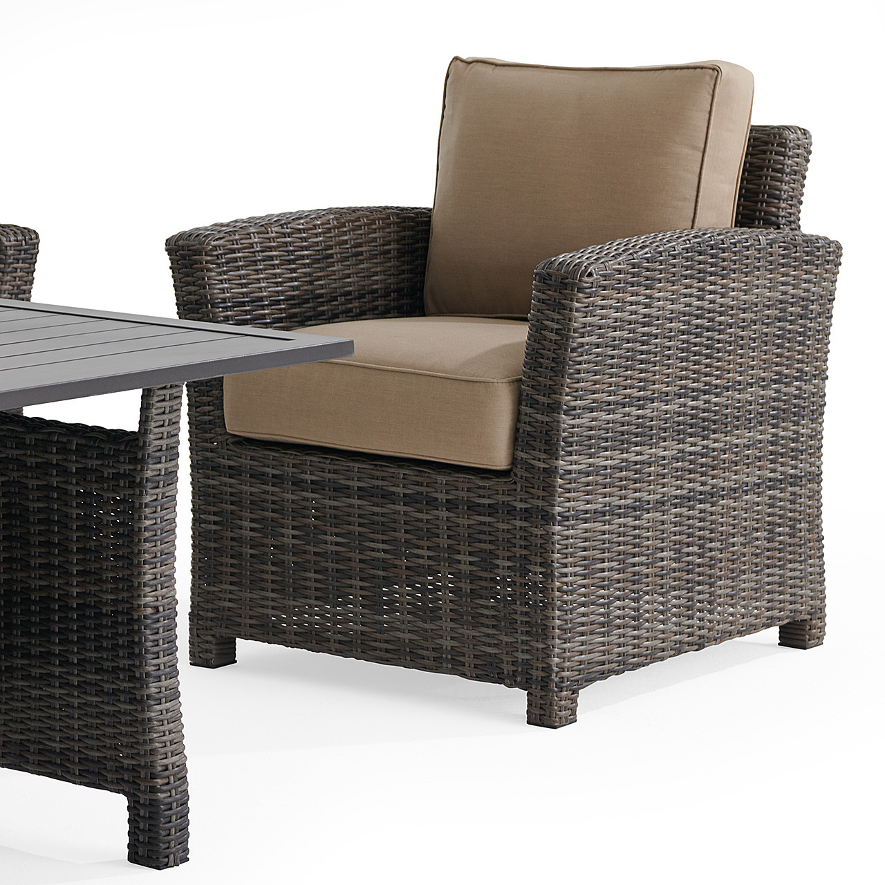 Venice Silver Oak Outdoor Wicker with Cushions 4 Piece Sofa Group + 59 x 32 in. Aluminum Top Lounge Table