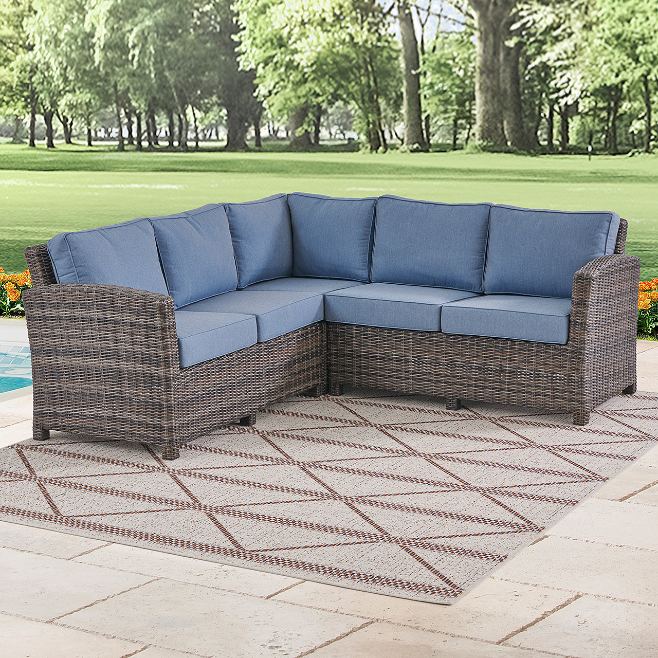 Venice Silver Oak Outdoor Wicker with Cushions 3 Piece Sectional