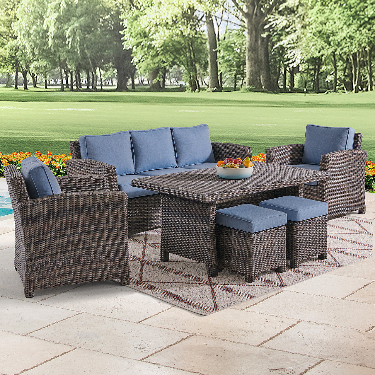 Figarro ft.Peven Everett Caramel 〜12ハウス Venice Silver Oak Outdoor Wicker with Cushions 6 Piece Sofa