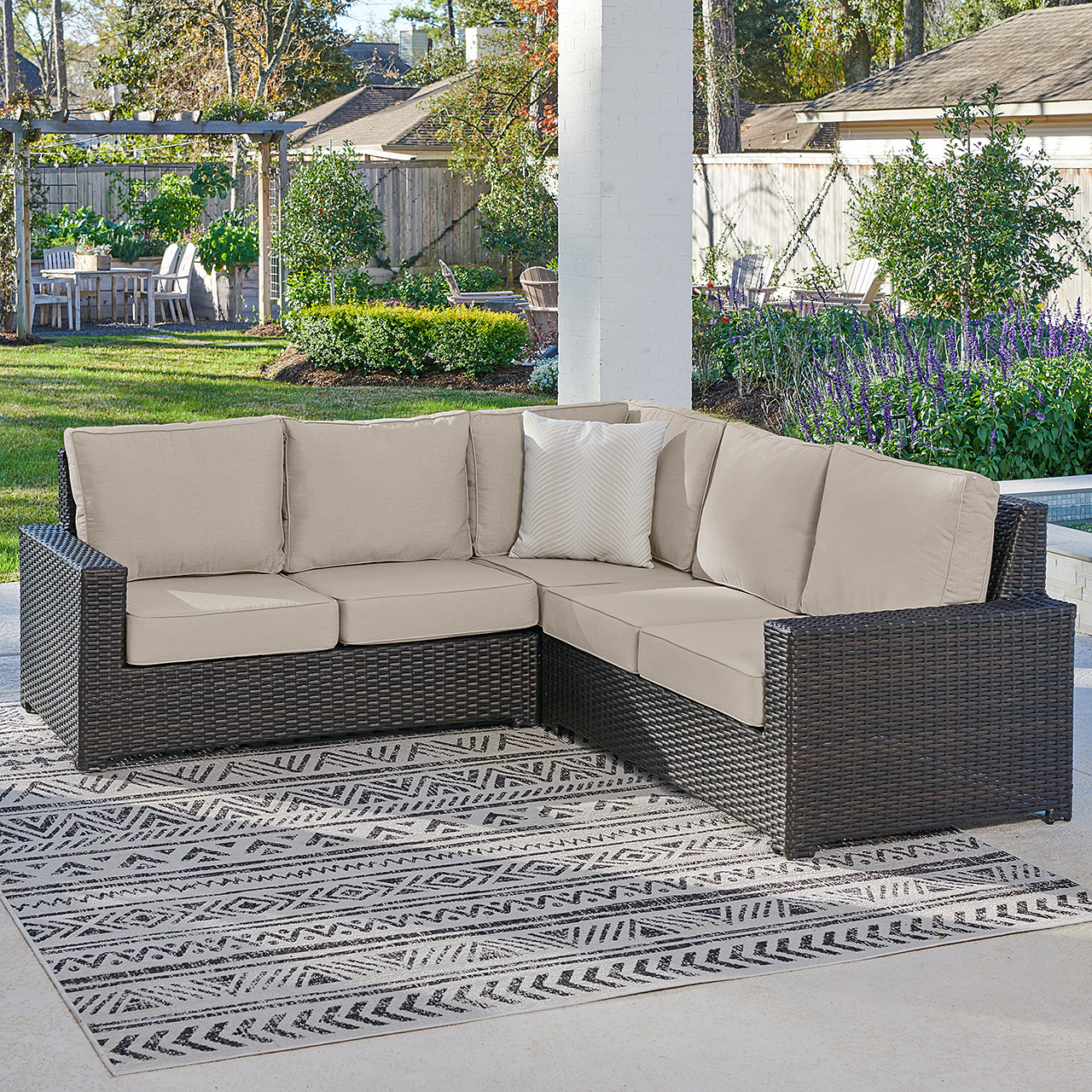 San Lucas Dark Elm Outdoor Wicker with Cushions 3 Piece Sectional