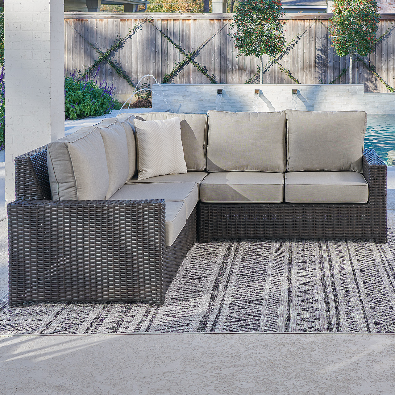 San Lucas Dark Elm Outdoor Wicker with Cushions 3 Piece Sectional