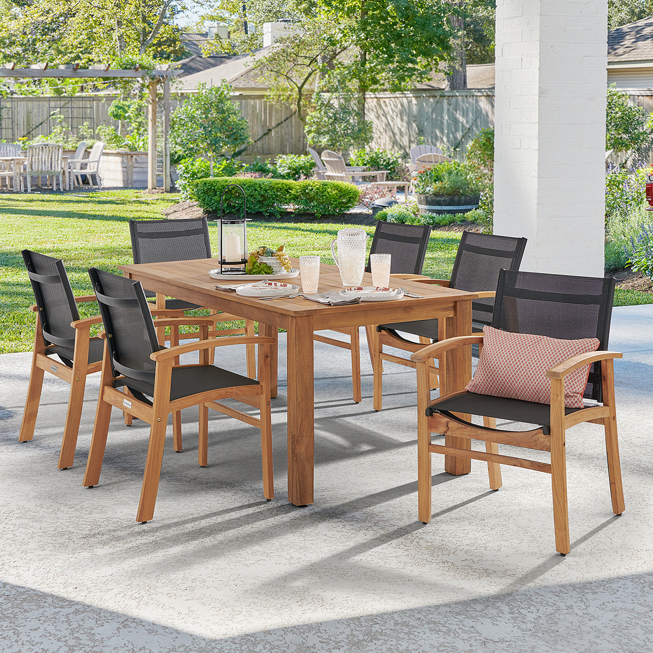 Sedona Teak with Black Sling 7 Piece Dining Set with 71 x 36 in. Oxford Table