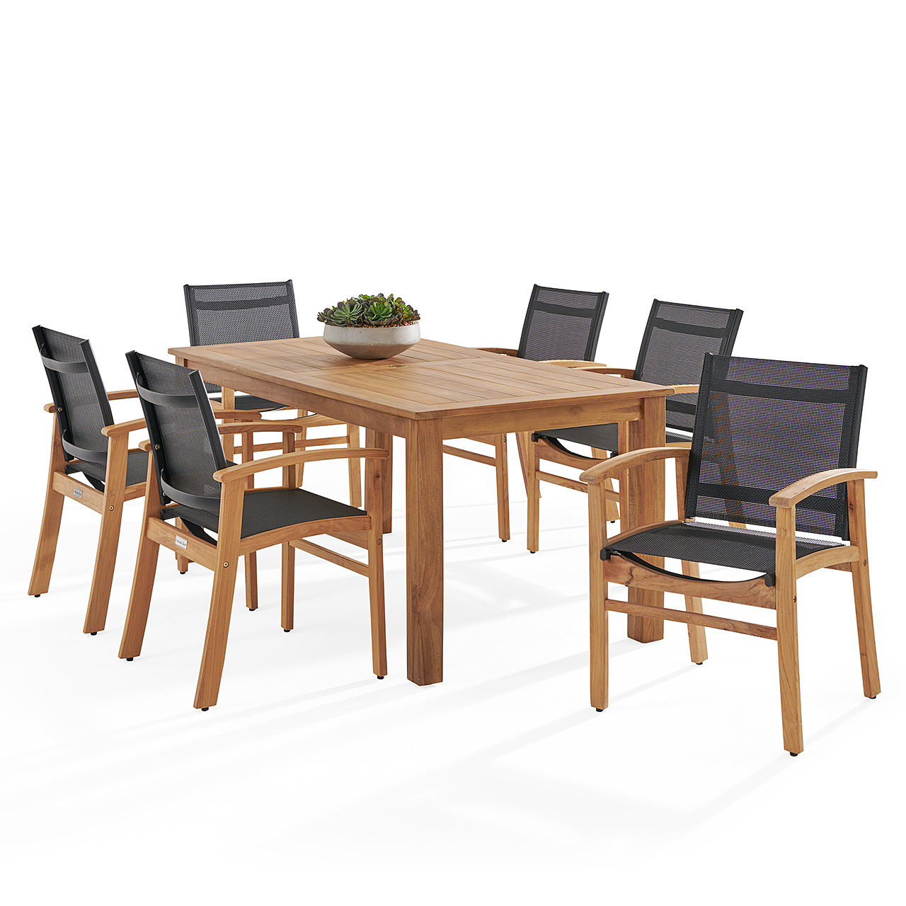 Sedona Teak with Black Sling 7 Piece Dining Set with 71 x 36 in