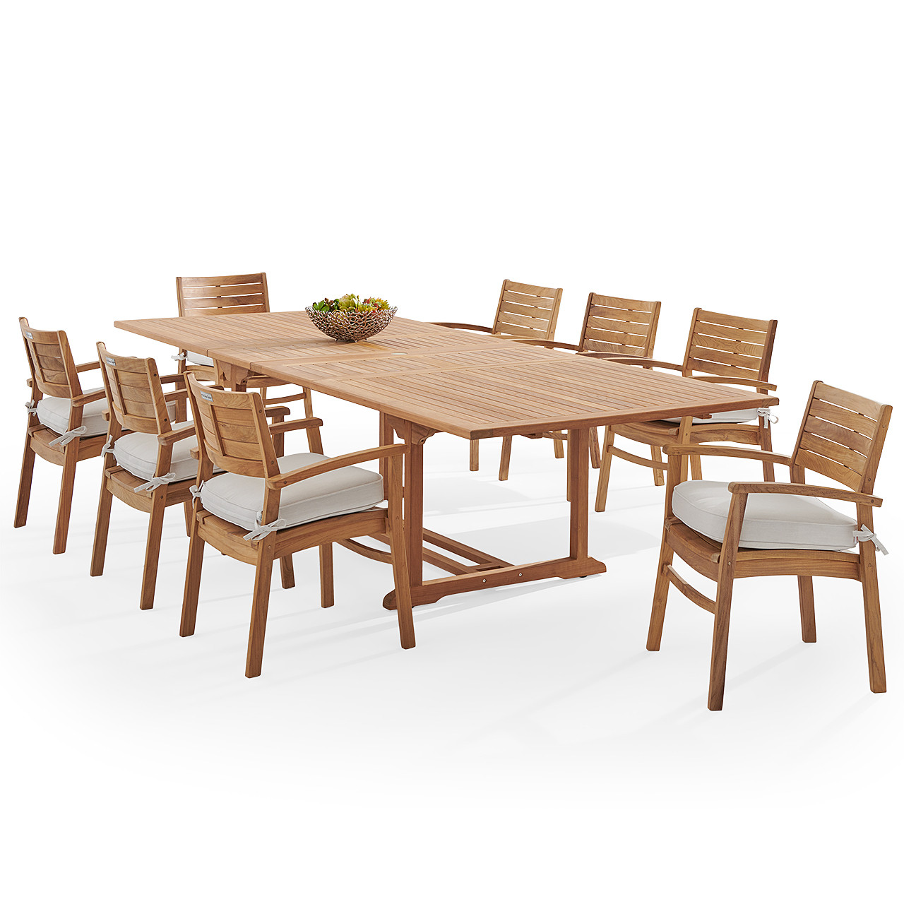 Warwick Teak with Cushions 9 Piece Dining Set + Bristol 87-118 x 47 in. Table