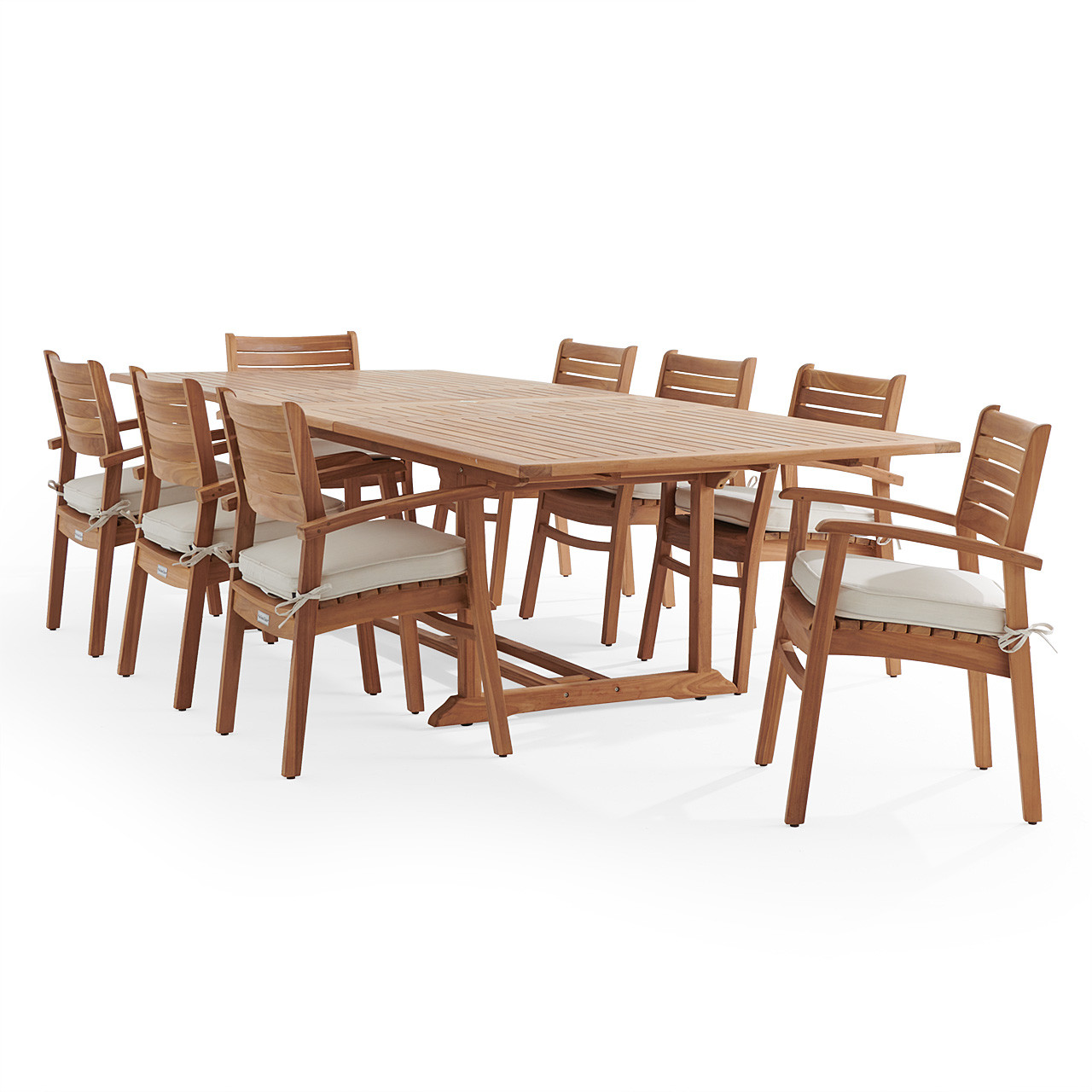 Warwick Teak with Cushions 9 Piece Dining Set + Bristol 87-118 x 47 in. Table