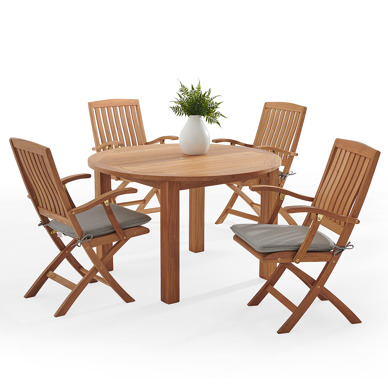 Westport Teak with Cushions 5 Piece Arm Dining Set + Oxford 48 in. D Table