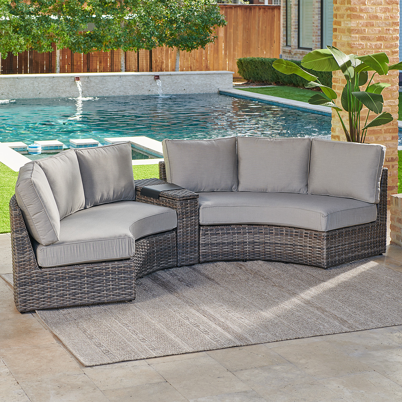 San Lucas Outdoor Wicker with Cushions 3 Piece Sofa Contour Sectional Group