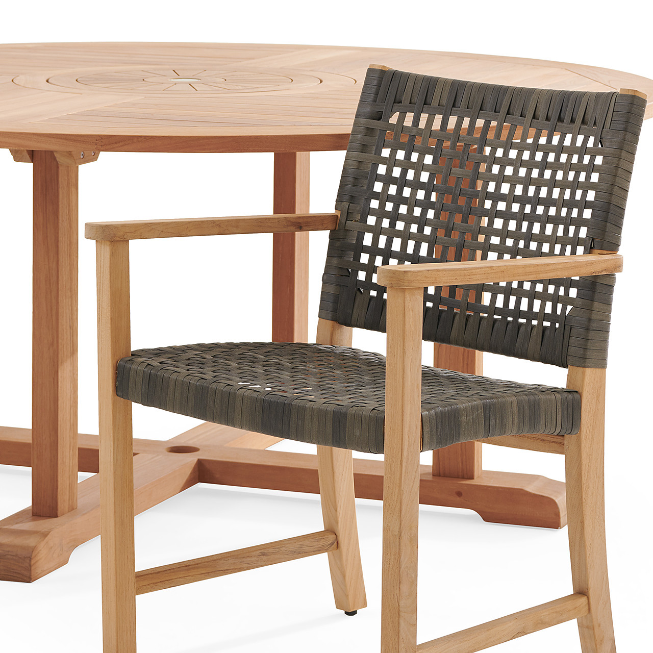 Hampton Driftwood Outdoor Wicker and Solid Teak 9 Piece Arm Dining