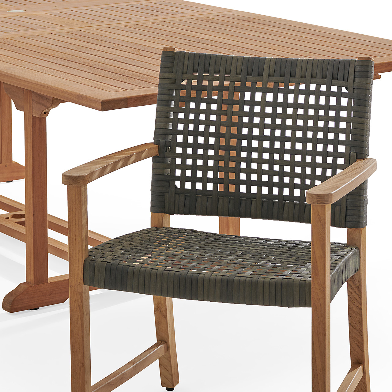 Hampton Driftwood Outdoor Wicker and Solid Teak 9 Piece Arm Dining